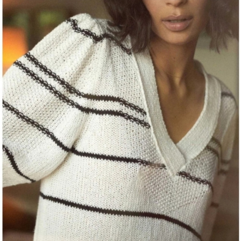 Brochu Walker Sasha Striped Cotton Wool Blend Puff Sleeve Sweater Size Small